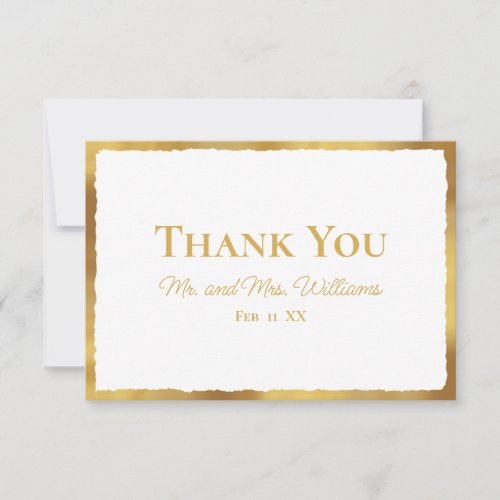 Bold Elegance Luxe Gold Edge White Wedding Thank You Card