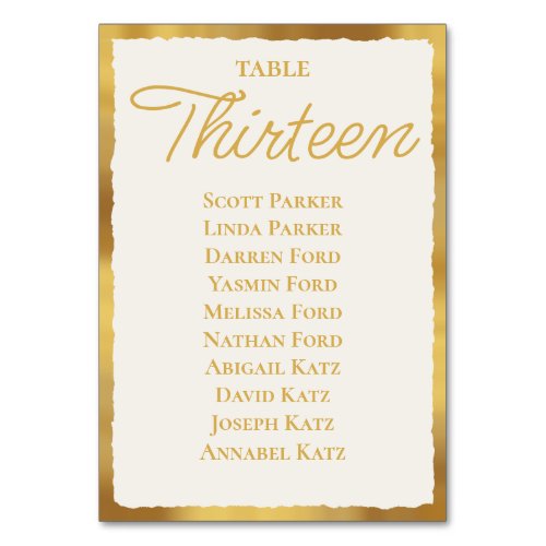 Bold Elegance Off White Gold Edge Seating Chart Table Number