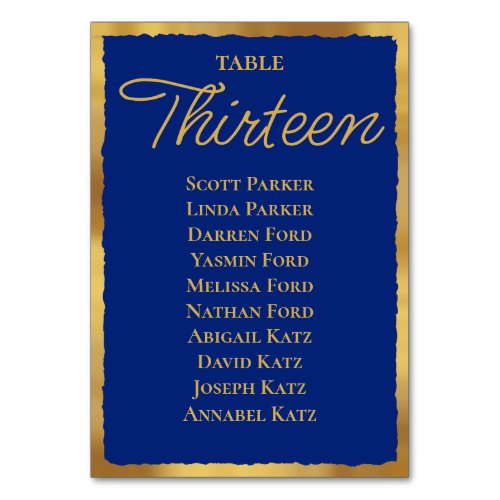 Bold Elegance Royal Blue Gold Edge Seating Chart Table Number