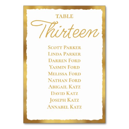 Bold Elegance White Gold Edge Seating Chart Table Number