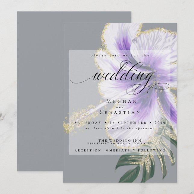 Bold Elegant Amethyst Purple Floral Wedding Invitation (Front/Back)