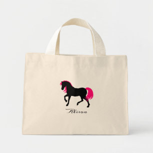Bold Elegant Animal Personalized Black Pink Horse Mini Tote Bag
