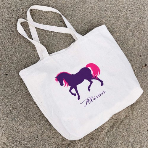Bold Elegant Animal Personalized Purple Pink Horse Large Tote Bag