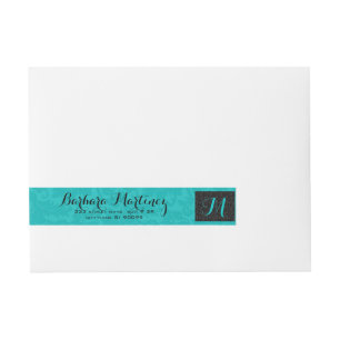 Bold Elegant Black And Turquoise Floral Damasks Wrap Around Address Label