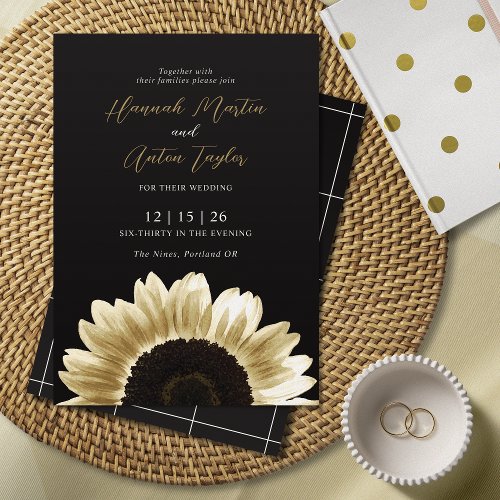 Bold  Elegant Black Gold Sunflower Invitation