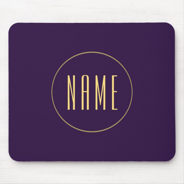 Bold Elegant Dark Purple Round Center Text Circle Mouse Pad (Front)
