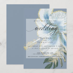 Bold Elegant Dusty Blue Floral Wedding Invitation