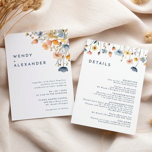 Bold Elegant Floral All in One Wedding Details and Invitation