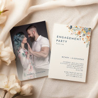 Bold Elegant Floral Engagement Party Photo Invitation