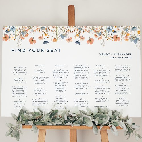 Bold Elegant Floral Horizontal Seating Chart Foam Board