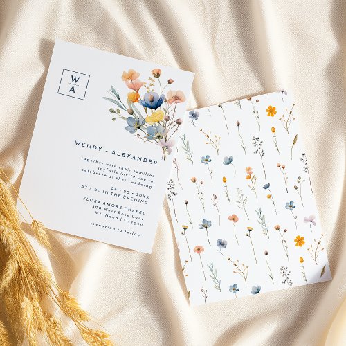 Bold Elegant Floral Monogram Crest Wedding Invitation
