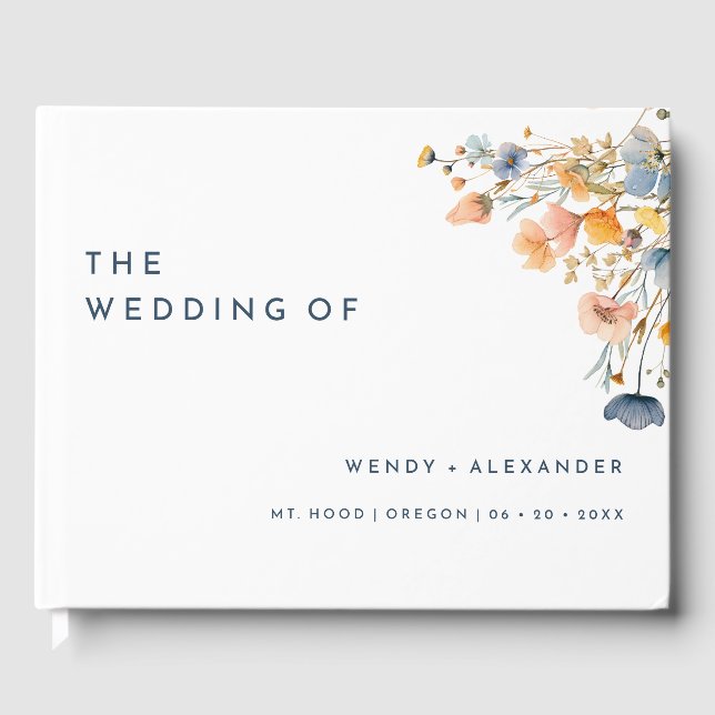 Bold Elegant Floral Monogram Wedding Guest Book (Front)