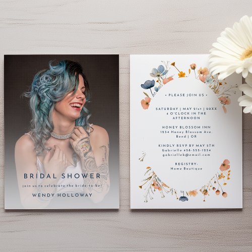 Bold Elegant Floral Photo Bridal Shower Invitation