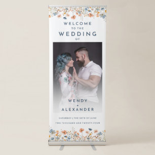 Bold Elegant Floral Photo Wedding Welcome Retractable Banner