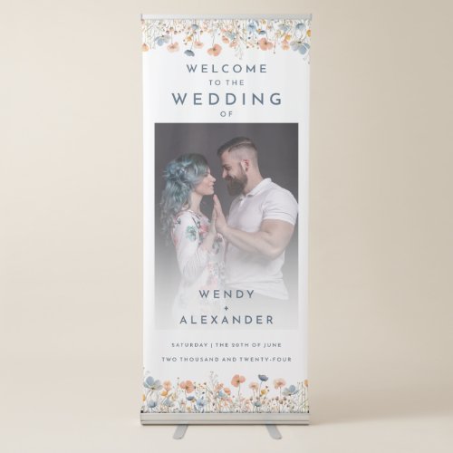Bold Elegant Floral Photo Wedding Welcome Retractable Banner