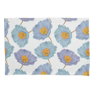 Bold Elegant Floral Watercolor Blue Poppies Pillow Case