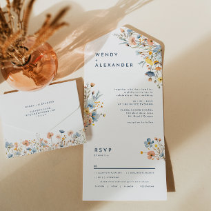 Bold Elegant Floral Wedding All In One Invitation