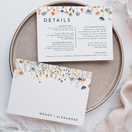 Bold Elegant Floral Wedding Details Enclosure Card