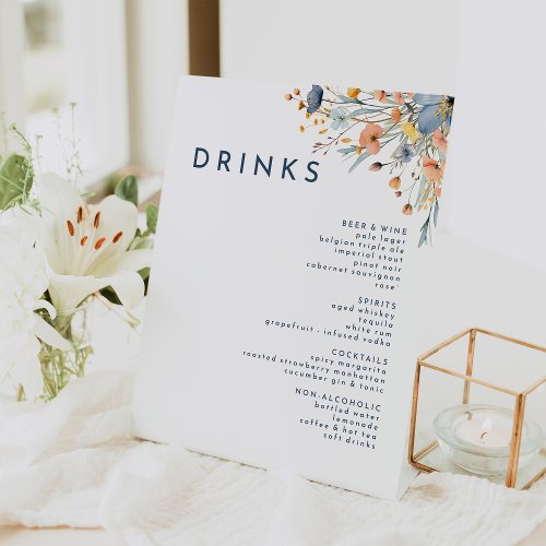 Bold Elegant Floral Wedding Drinks Menu Pedestal Sign