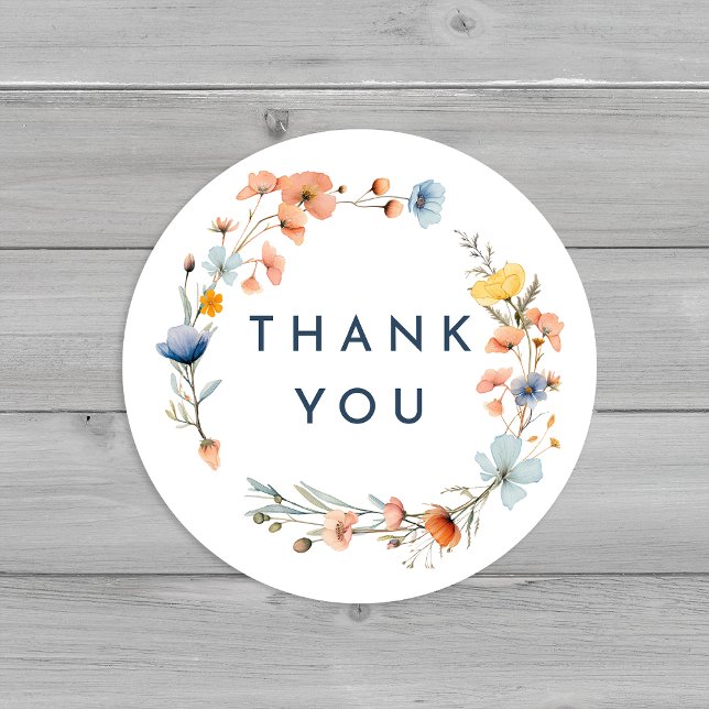 Bold Elegant Floral Wedding Favor Thank You Classic Round Sticker (Creator Uploaded)