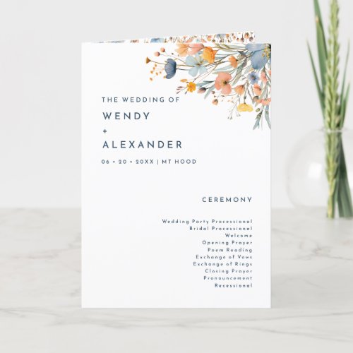 Bold Elegant Floral Wedding Folded Program