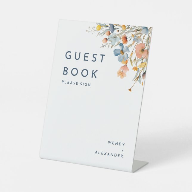 Bold Elegant Floral Wedding Guest Book Pedestal Sign (Front)