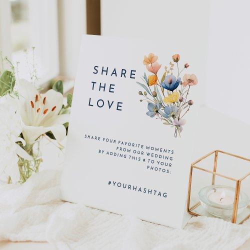 Bold Elegant Floral Wedding Hashtag Pedestal Sign