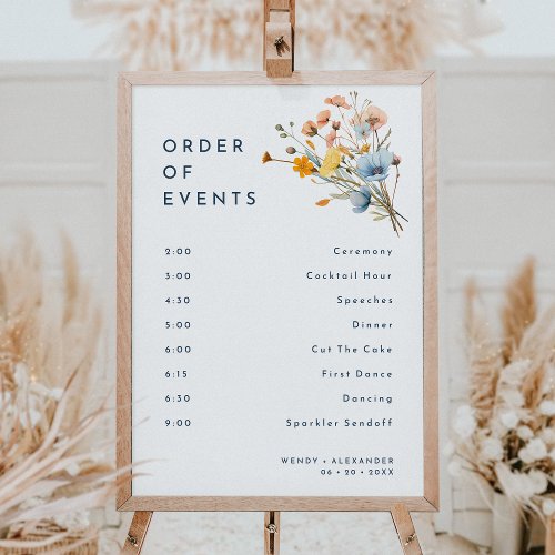 Bold Elegant Floral Wedding Order of Events Sign