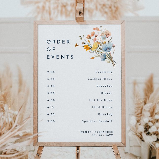 Bold Elegant Floral Wedding Order of Events Sign (Creator Uploaded)