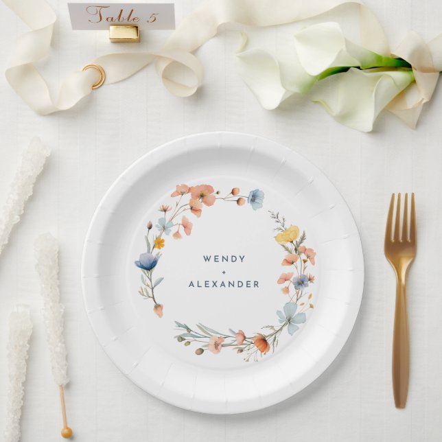 Bold Elegant Floral Wedding Paper Plates (Wedding)