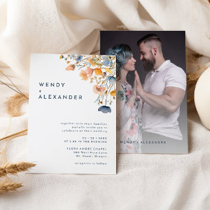 Bold Elegant Floral Wedding Photo Invitation