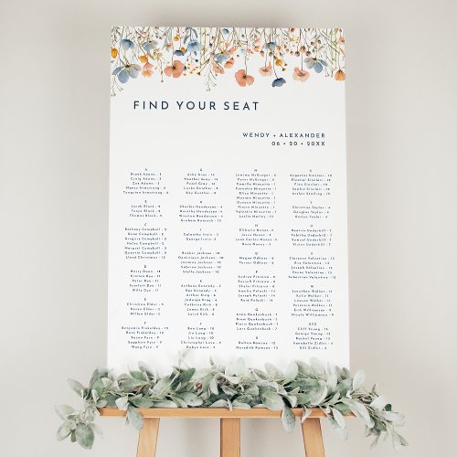 Bold Elegant Floral Wedding Vertical Seating Chart Foam Board