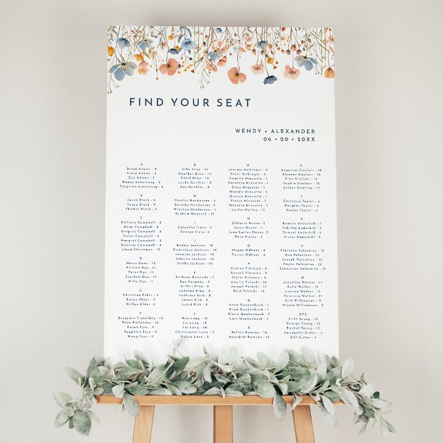 Bold Elegant Floral Wedding Vertical Seating Chart Foam Board (Creator Uploaded)