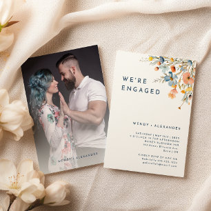 Bold Elegant Floral We're Engaged Photo Invitation