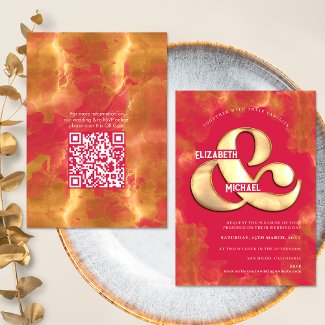 Bold Elegant Gold Magenta Wedding QR Code Detail