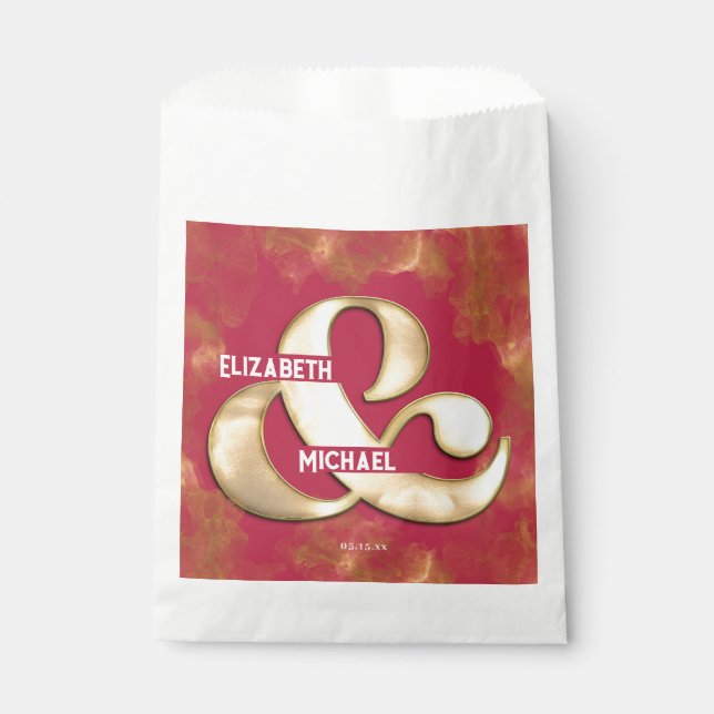 Bold Elegant Gold Pink Magenta Custom Wedding Favor Bag (Front)