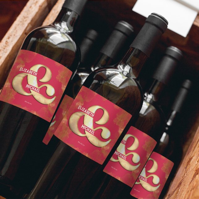 Bold Elegant Gold Pink Magenta Wedding Custom Wine Label (Creator Uploaded)