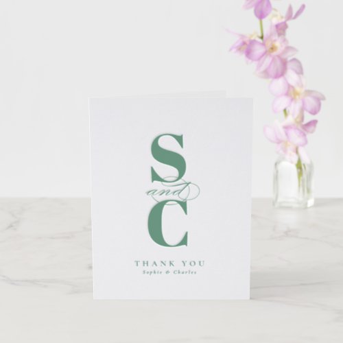 Bold elegant initials wedding letterpress thank you card