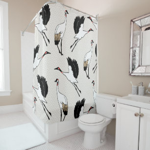 Bold Elegant Japanese Cranes & Waves Shower Curtain