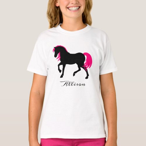  Bold Elegant Modern Cute Girly Black  Pink Horse T_Shirt