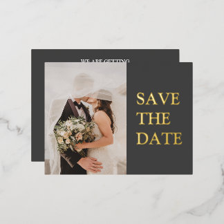BOLD | Elegant & Modern Gold Photo Save The Date Foil Invitation Postcard