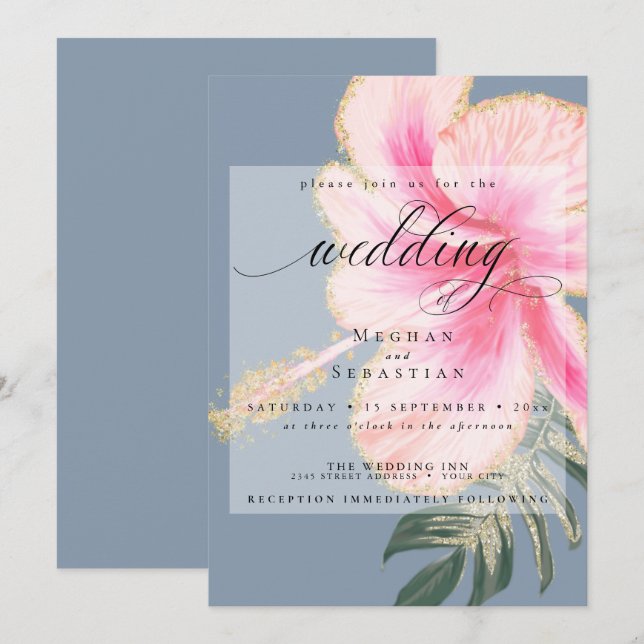 Bold Elegant Pink Floral Wedding Invitation (Front/Back)