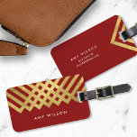 Bold Elegant Red Faux Gold Geometric Luggage Tag<br><div class="desc">Stay stylish on-the-go with this elegant red bag tag featuring a bold faux gold geometric design. Personalize this tag with your information and for more options such as to change the font and it's size click the "Customize it" button. *Please note that the Zazzle Watermark that appears in the zoom...</div>