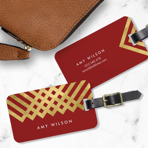 Bold Elegant Red Faux Gold Geometric Luggage Tag