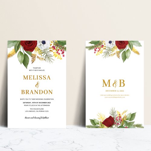 Bold Elegant Red Gold Floral Monogram Wedding Invitation