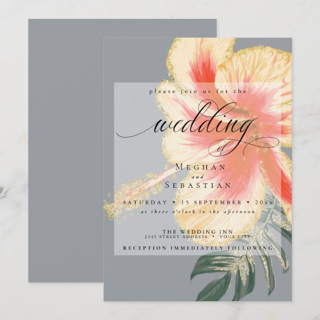 Bold Elegant Scarlet Orange Yellow Floral Wedding Invitation (Front/Back)