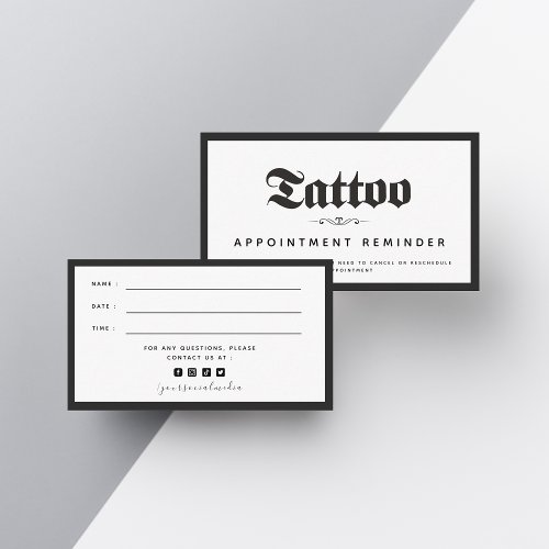 Bold  Elegant Tattoo Salon Appointment Reminder Business Card