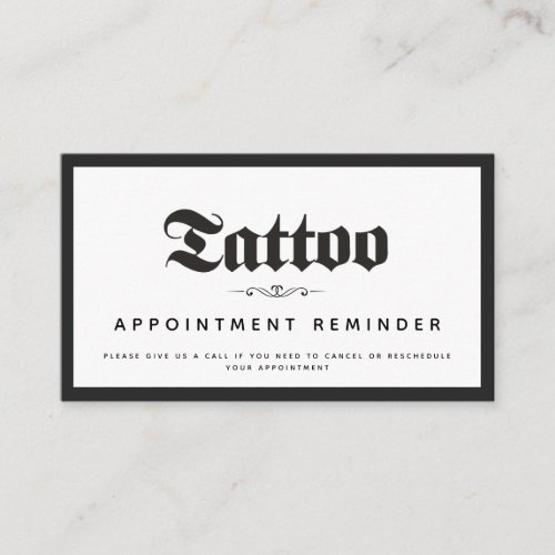 Bold  Elegant Tattoo Salon Appointment Reminder Business Card