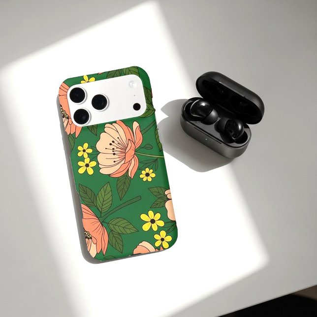 Bold Emerald Green and Peach Modern Floral Pattern Case-Mate iPhone Case (Creator Uploaded)