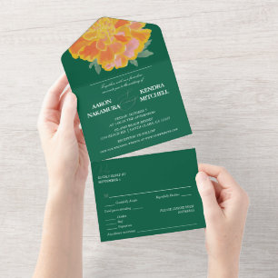 Bold Emerald Marigold Wedding All In One Invitation